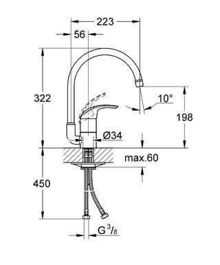 Смеситель "EUROSMART" для мойки высокий излив Grohe 32 542 001 Смеситель "EUROSMART" для мойки высокий излив Grohe 32 542 001
